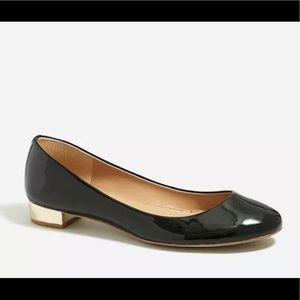 J.Crew Lily Black Leather Flats Gold Heel Sz 9.5